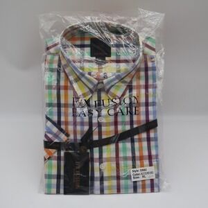 F/X Fusion Shirt Mens XL Multi Colored Check Short Sleeve Easy Care D552 NEW